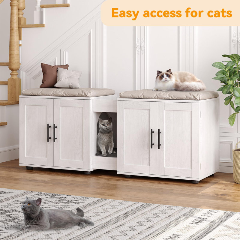 Tucker Murphy Pet Wooden Cat Hidden Litter Box Enclosure Furniture With Double Room Reviews Wayfair Canada